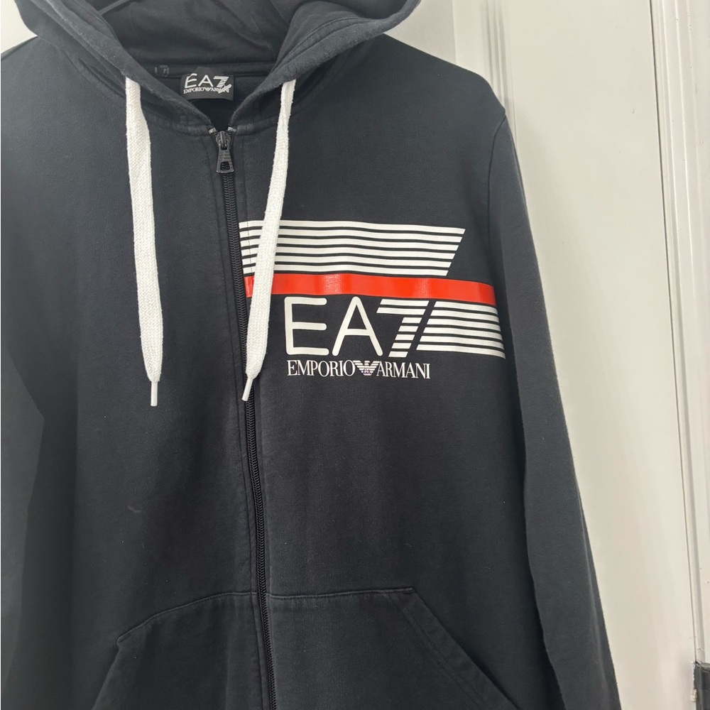 Emporio Armani Men's Black and Red Zip-Up Sweater - Picture 4 of 7
